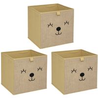 Opbergmand/kastmand beer- 3x - voor kinderen - karton/kunststof - bruin - 30 x 30 x 30 cm