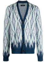 AMIRI cardigan à motif géométrique en intarsia - Bleu