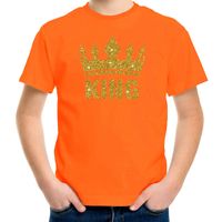 Oranje King gouden glitter kroon t-shirt kinderen - thumbnail