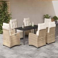 7-delige Tuinset met kussens poly rattan beige