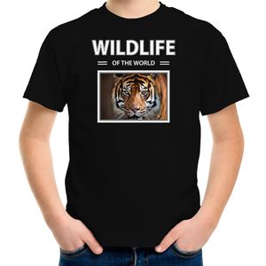 Tijger t-shirt met dieren foto wildlife of the world zwart voor kinderen