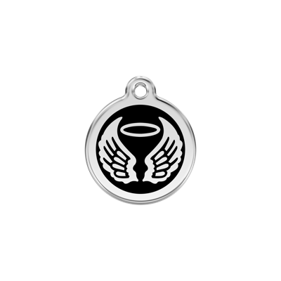 Angel Wings Black roestvrijstalen hondenpenning small/klein dia. 2 cm - Reddingo