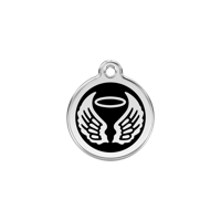 Angel Wings Black roestvrijstalen hondenpenning small/klein dia. 2 cm - Reddingo