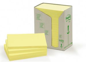 Post-it Recycled notes, 100 vel, ft 76 x 127 mm, geel, pak van 16 blokken