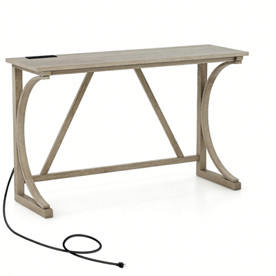 Bartafel met Stopcontacten Geschikt voor Keukens en Eetkamers Grijs （Stoelen niet Inbegrepen）