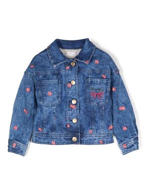 Monnalisa jupe en jean à fleurs brodées - Bleu