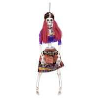 Hangende horror decoratie skelet 40 cm meisjes piraat/gipsy