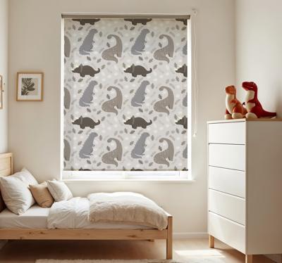 Grijs patroon raambekleding dinosaurus