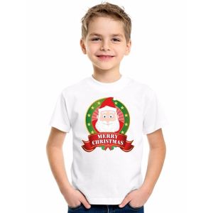 Kerstman kerstmis shirt wit voor jongens en meisjes XL (158-164)  -
