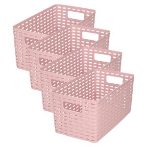 Opbergmand - 4x - Kastmand - rotan kunststof - oud roze - 5 Liter - 15 x 28 x 13 cm