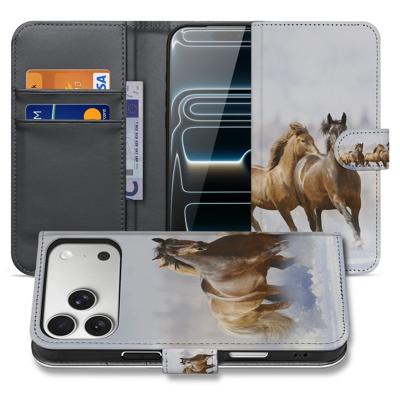 Book Case iPhone 17 Pro Max Paarden Motief Met Pasjes Magneetsluiting