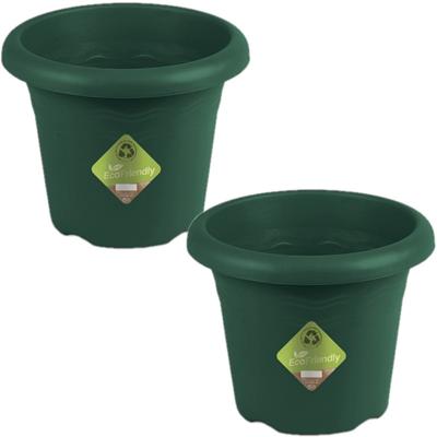 Hega Hogar Bloempot - 4x stuks - donkergroen - kunststof - rond - 35 cm