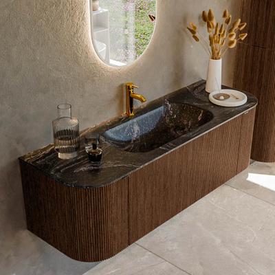 Badmeubel Mondiaz Kurve-Dlux | 140 cm | Meubelkleur Walnut | Wastafelkleur Lava | Solid surface | Midden spoelbak | 1 kraangat