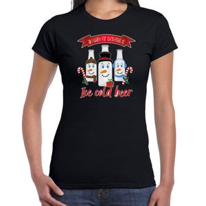 Fout kersttrui t-shirt voor dames - IJskoud bier - zwart - Christmas beer