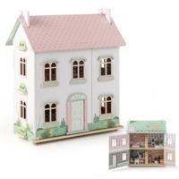 Poppenhuis Hout Poppenhuis 3 Verdiepingen met Dubbelzijdige Daken en Deuren te Openen Dhz-droomhuis Poppenvilla met Meubels