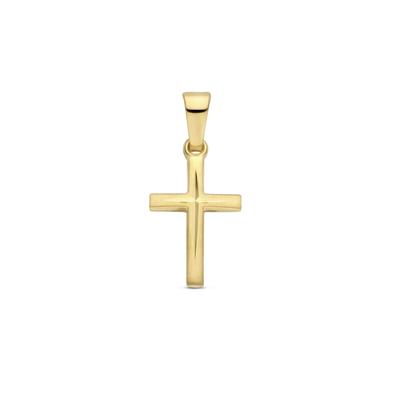 14K Geelgouden Hanger in de Vorm van een Kruis - Mat Gediamanteerd voor Tijdloze Elegantie