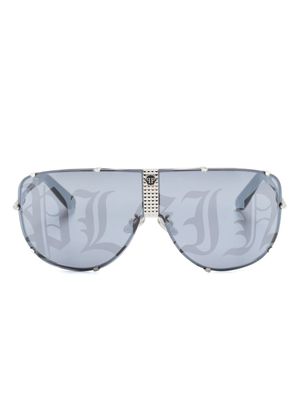 Philipp Plein Eyewear lunettes de soleil oversize à logo imprimé - Argent