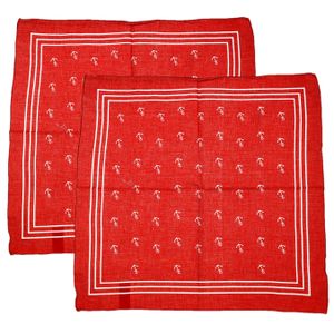 Matroos/kapitein/piraten zakdoek - 2x - rood - met ankers patroon - 55 x 55 cm