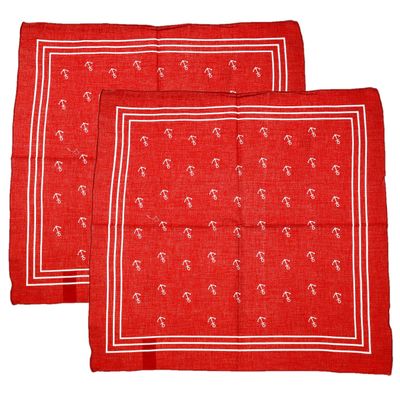 Matroos/kapitein/piraten zakdoek - 2x - rood - met ankers patroon - 55 x 55 cm