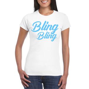 Verkleed T-shirt voor dames - bling - wit - blauw glitter - glitter and glamour - carnaval/themafee