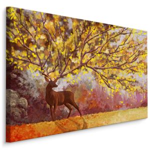 Schilderij - Hert met boom gewei (print op canvas), multi-gekleurd, wanddecoratie