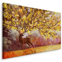Schilderij - Hert met boom gewei (print op canvas), multi-gekleurd, wanddecoratie - thumbnail