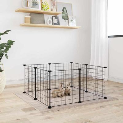 VidaXL Huisdierenkooi met 8 panelen 35x35 cm staal zwart