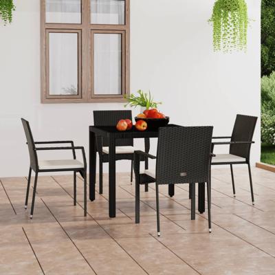 Tuinstoelen 4 st met kussens poly rattan zwart
