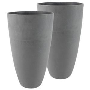 Bloempot/plantenpot hoog van gerecycled kunststof - 2x stuks - donkergrijs - D29 en H50 cm