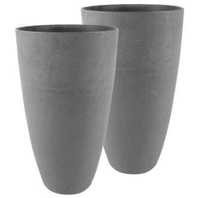 Bloempot/plantenpot hoog van gerecycled kunststof - 2x stuks - donkergrijs - D29 en H50 cm