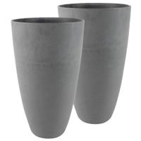 Bloempot/plantenpot hoog van gerecycled kunststof - 2x stuks - donkergrijs - D29 en H50 cm