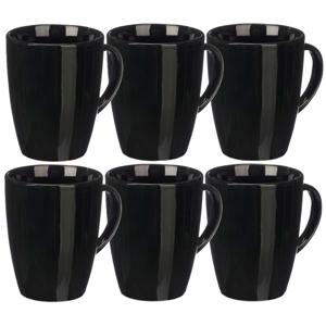 Vessia Design koffie mokken/bekers met oor - 6x stuks - zwart - keramiek - 330 ml