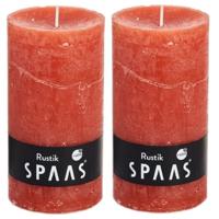 Spaas rustieke cilinderkaars/stompkaars - 2x - oranje - 7 x 13 cm - 60 branduren