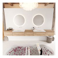 Mondiaz Bukla 340cm badmeubel met module 60 kleur washed oak met 5 lades wastafel dubbel zonder kraangat kleur talc