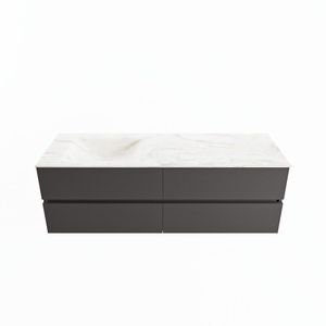 MONDIAZ VICA-DLUX 150cm badmeubel onderkast Dark grey 4 lades. Inbouw wastafel CLOUD links zonder kraangat, kleur Ostra.