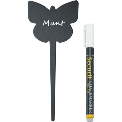 Krijtbordjes vlinder vorm op stokje - 5x stuks - 18 cm - met krijtstift - kruidentuin bordjes