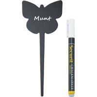 Krijtbordjes vlinder vorm op stokje - 5x stuks - 18 cm - met krijtstift - kruidentuin bordjes