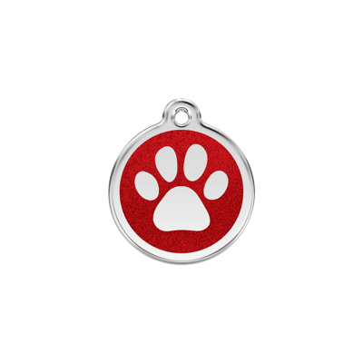 Paw Print Red glitter hondenpenning small/klein dia. 2 cm - Reddingo