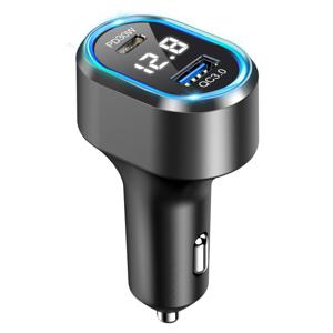 Caliber Autolader - Sigarettenaansteker Splitter - 1x USB & 1x USB-C - 48 Watt - Snellader - LED met spanningsmeter (PS24)