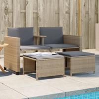 Tuinbank 2-zits met tafel en voetenbanken poly rattan beige