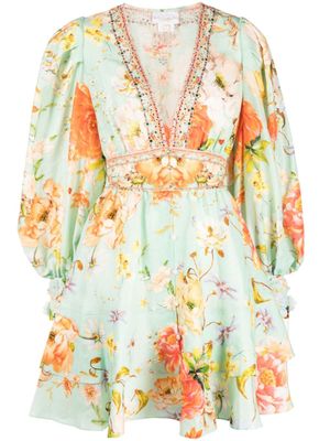 Camilla robe courte à fleurs - Vert