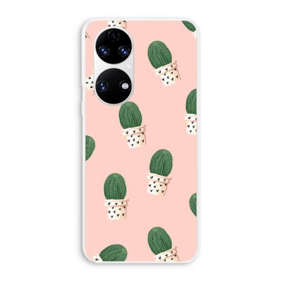 Cactusprint roze: Huawei P50 Transparant Hoesje