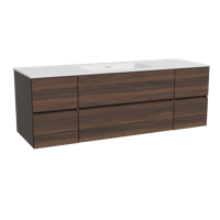 Storke Edge zwevend badmeubel 155 x 52 cm notenhout met Mata enkele wastafel in solid surface mat wit - thumbnail