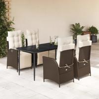 5-delige Tuinset met kussens poly rattan bruin