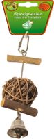 Vogelspeelgoed hout stok met bal en bel S 16 cm - Gebr. de Boon