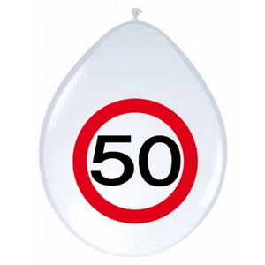 24x stuks Ballonnen 50 jaar verkeersbord versiering