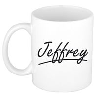 Naam cadeau mok / beker Jeffrey met sierlijke letters 300 ml - thumbnail