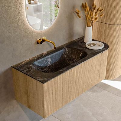 Badmeubel Mondiaz Kurve-Dlux | 115 cm | Meubelkleur Oak | Wastafelkleur Lava | Solid surface | Links spoelbak | Zonder kraangat(en)
