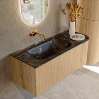 Badmeubel Mondiaz Kurve-Dlux | 115 cm | Meubelkleur Oak | Wastafelkleur Lava | Solid surface | Links spoelbak | Zonder kraangat(en) Badmeubel Mondiaz Kurve-Dlux | 115 cm | Meubelkleur Oak | Wastafelkleur Lava | Solid surface | Links spoelbak | Zonder kraangat(en)