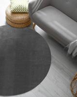 Karpet24 Loft modern pluizig laagpolig tapijt, antislip onderkant, wasbaar tot 30 graden, heerlijk zacht, bontlook, antraciet-Ø 120 cm rond